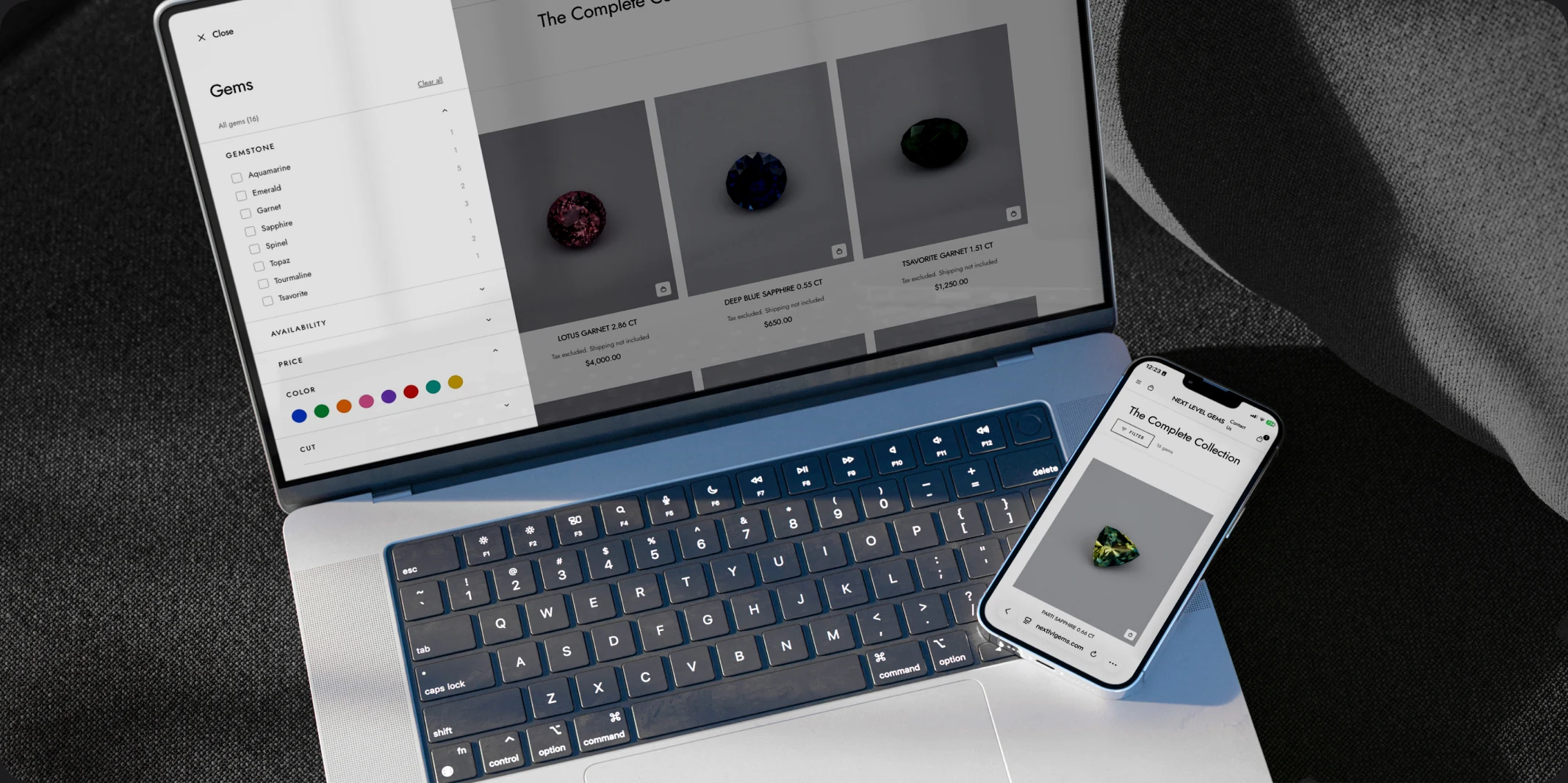 Next-level Gems shop UX on laptop and phone