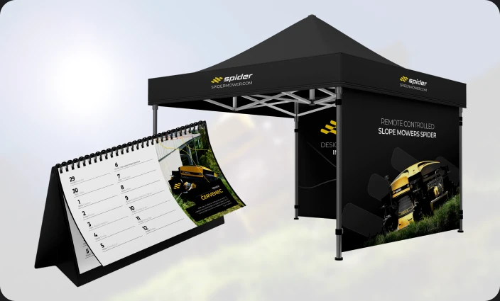 Spider branded tent and merch