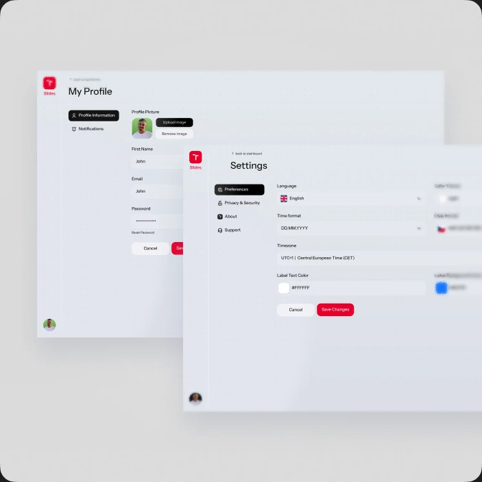 VUT Slides — profile and settings